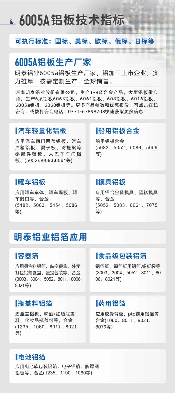 TGPAY�����������厡�������������й�˾�������³�������Ͻ����������Ʒ������վ�鿴�������߲���绰��ѯ��0371-67898708��������������

�����������������壺�������������������������������������������Ӱ�������ײ�����㲿������������ͳ�������������(5052����50083����6061��)

������������Ͻ�(5083����5052����5086����5059��)

�����޳����壺���ù޳����������޳����������޳���ڵ������Ͻ�(5182����5083����5454����5086��)

����ģ�����壺�������Ͻ�Ьģ����������ģ�ߵ������Ͻ�(5052����5083����6061����7075��)

����TGPAY������ҵ��������
���������������òͺ��������������ղͺ�����������������ͺ�������̢��װ�������Ͻ�(3003����3004����5052����8011����8006����8021��)

����ʳ�ȵڰ�װ����������ֽ��������ֽ������,��ֽ����(3003����3004����5052����8011����8006����8021��)

����ƿ������������ƿ����������ơ��/���ƿ����������ױƷƿ���ϵ������Ͻ�(1235����1060����8011����8021��)

����ҩ�����������ý��ұ�������ptpҩ�������������Ͻ�(1060����8011����8021����8079��)

����������������õ������װ������������������������������������Ͻ�(1235����1100����1060��)

����6005A���弼��ָ��

������ִ�г߶ȣ�����������������ŷ���������������ձ��

����6005A�����������
����TGPAY������ҵ6005a������������������ӹ�������ҵ����ʵ���ۺ��������趨�Ƴ�������ȫ��������������������

����TGPAY������������1-8ϵ�Ͻ��Ʒ�����������幩������������6ϵ����6063��������6061��������608��������6016��������6005a��������6060������������������������Ʒ�������Żݱ��������ɵ��������ѯ�����򲦴���ѯ�绰��0371-67898708�����ȡ������Ϣ!